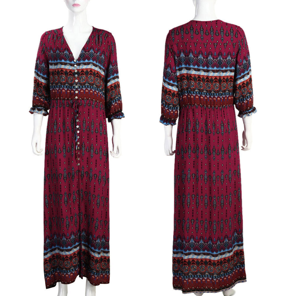 Thai holiday cardigan dress printed stretch beach skirt