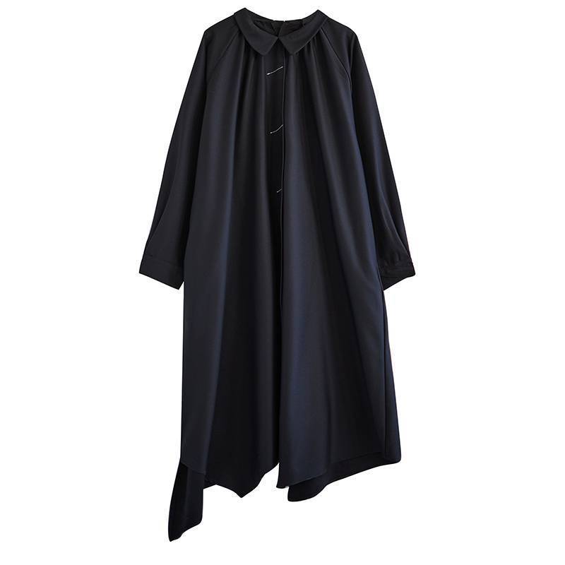 Korean Style Dark Black Bright Line Fashion Back Buttoned Dress