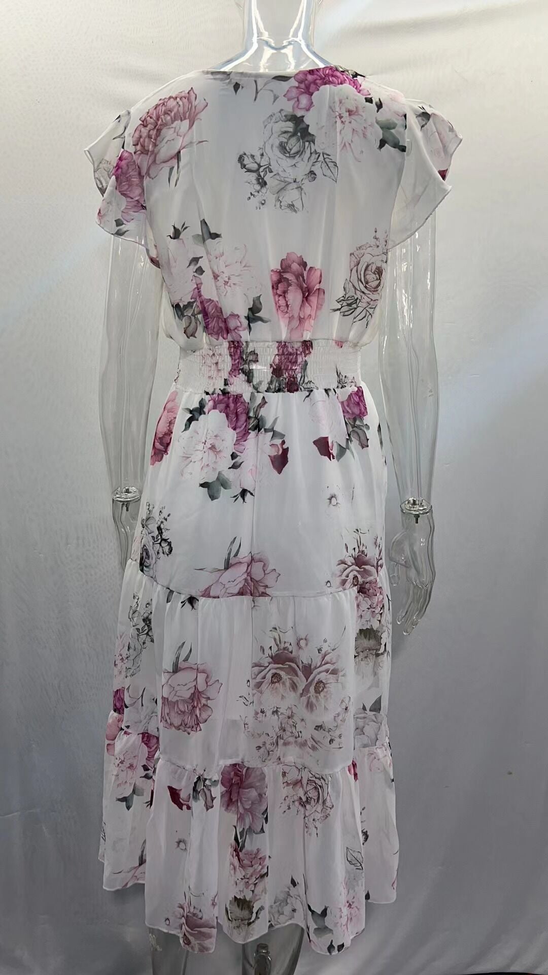 Women's Summer Ruffle Short Sleeve V-neck Print Dress