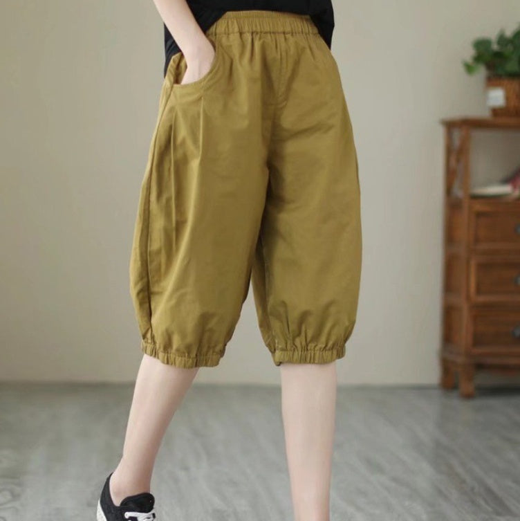 Women's Candy Color Cotton Casual Cropped Pants