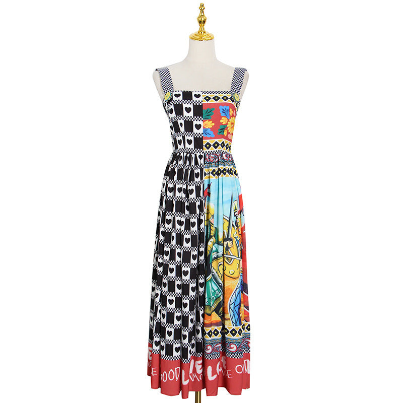 Dress Suspenders High-waist Slim-fit Square-neck Midi Dress