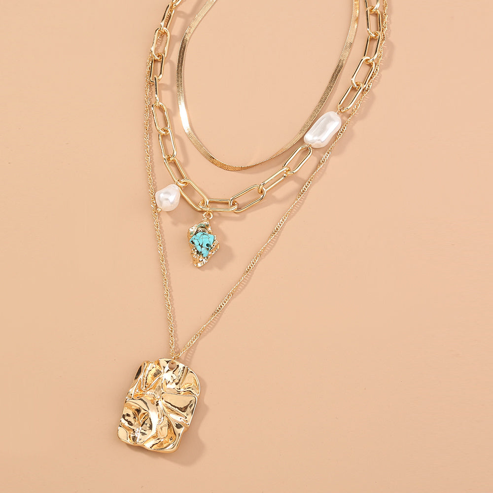 Exaggerated natural loose stone multi-layer necklace