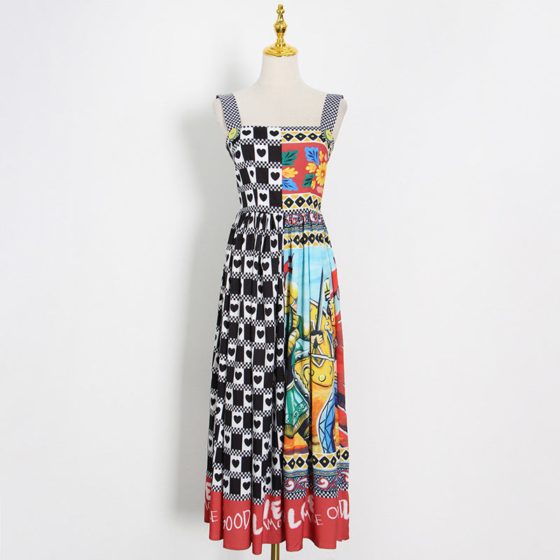 Dress Suspenders High-waist Slim-fit Square-neck Midi Dress