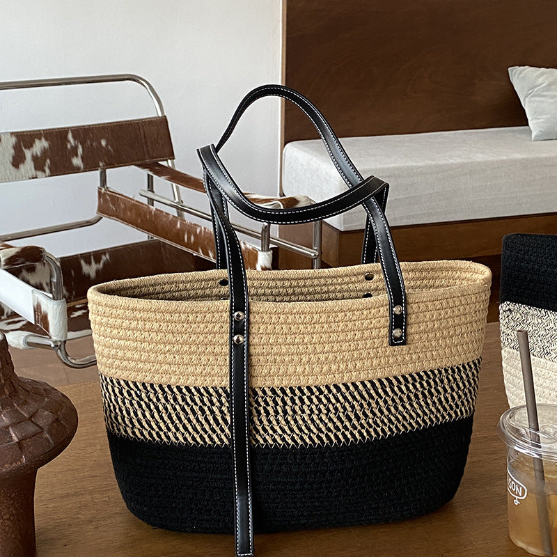 Hand Woven Vegetable Basket Versatile Beach Bag