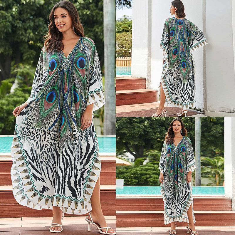 European And American Printed Chest Woven Beach Cover-up
