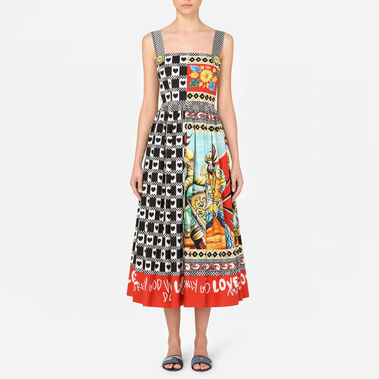 Dress Suspenders High-waist Slim-fit Square-neck Midi Dress