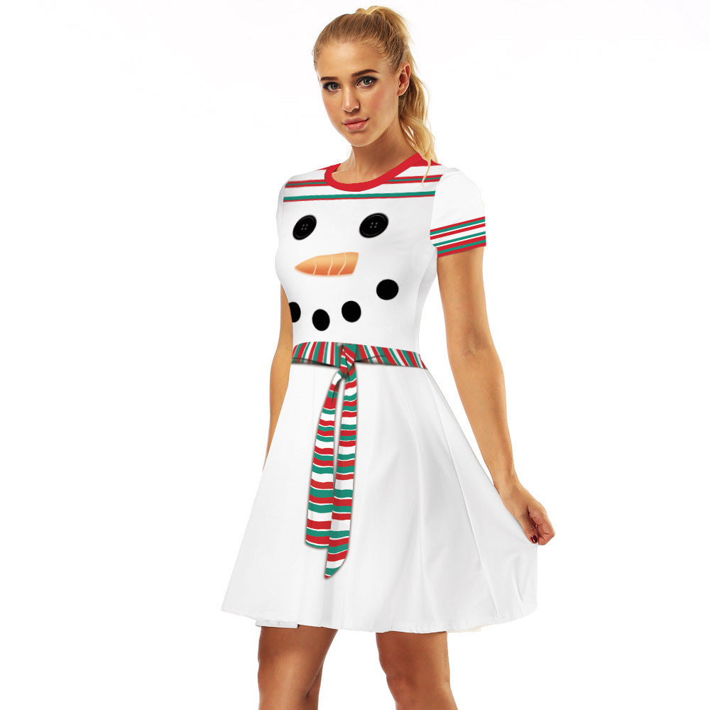 Christmas Elk Digital Print Parent-child Suit Short-sleeved Dress