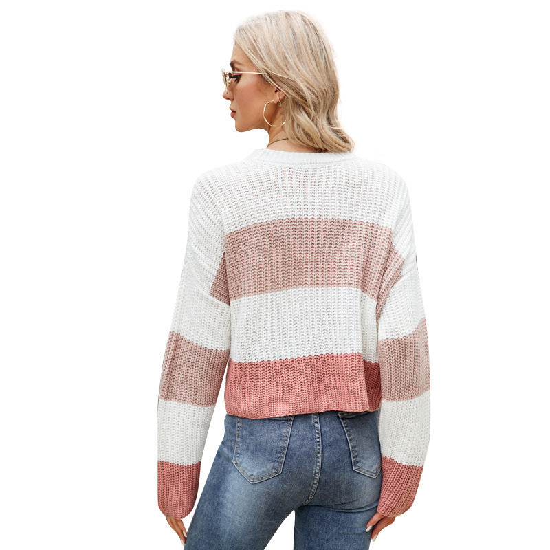 Women's Short Casual Striped Loose Pullover