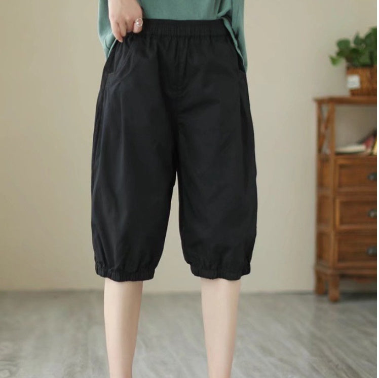 Women's Candy Color Cotton Casual Cropped Pants