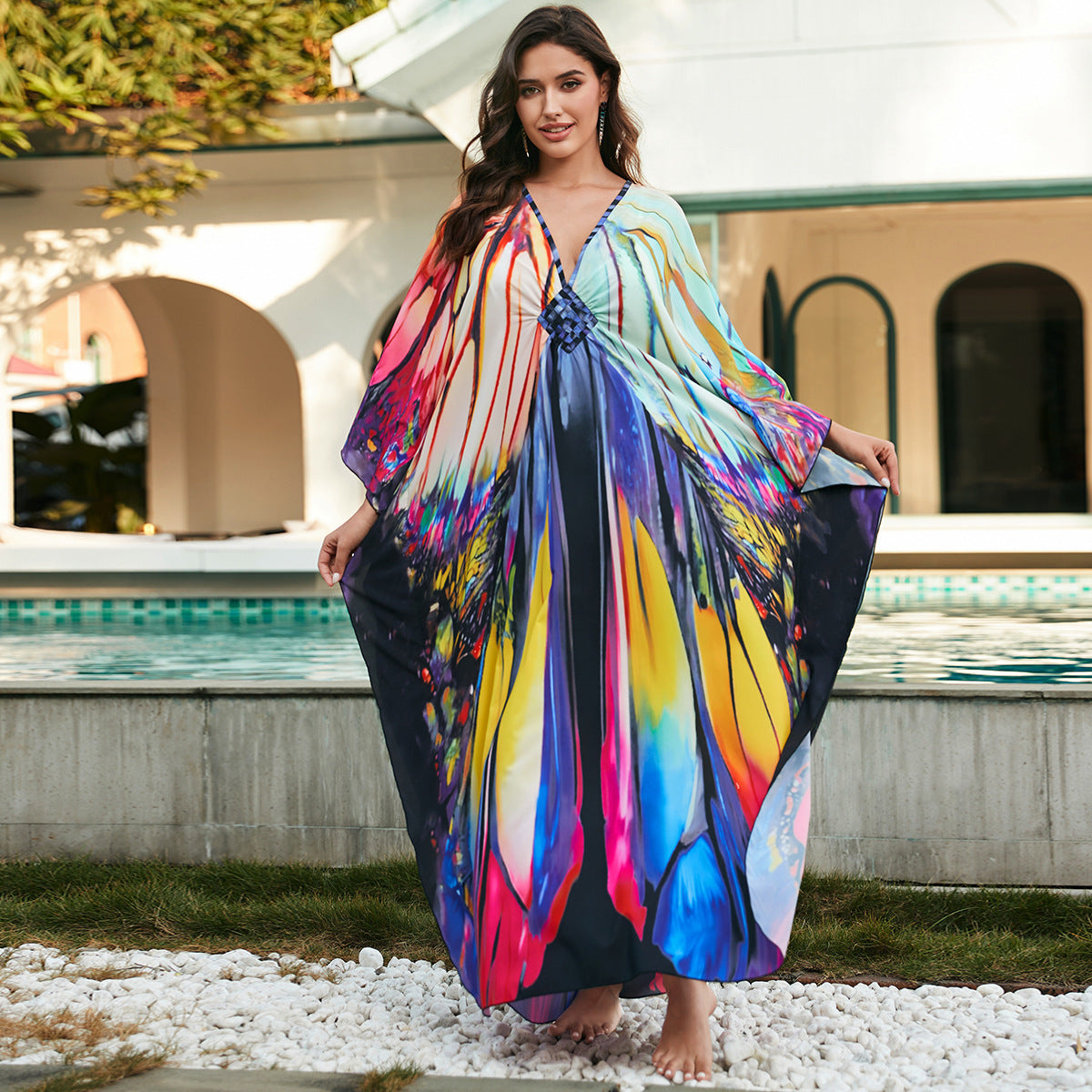 European And American Printed Chest Woven Beach Cover-up
