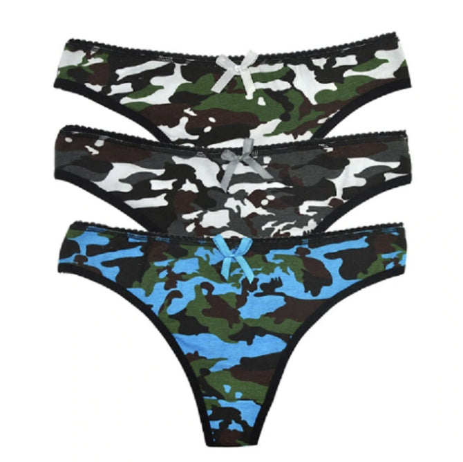 Foreign Trade Sexy Camouflage Women's T-back Cotton Low Waist Spot Women's Underwear