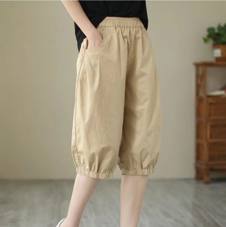 Women's Candy Color Cotton Casual Cropped Pants