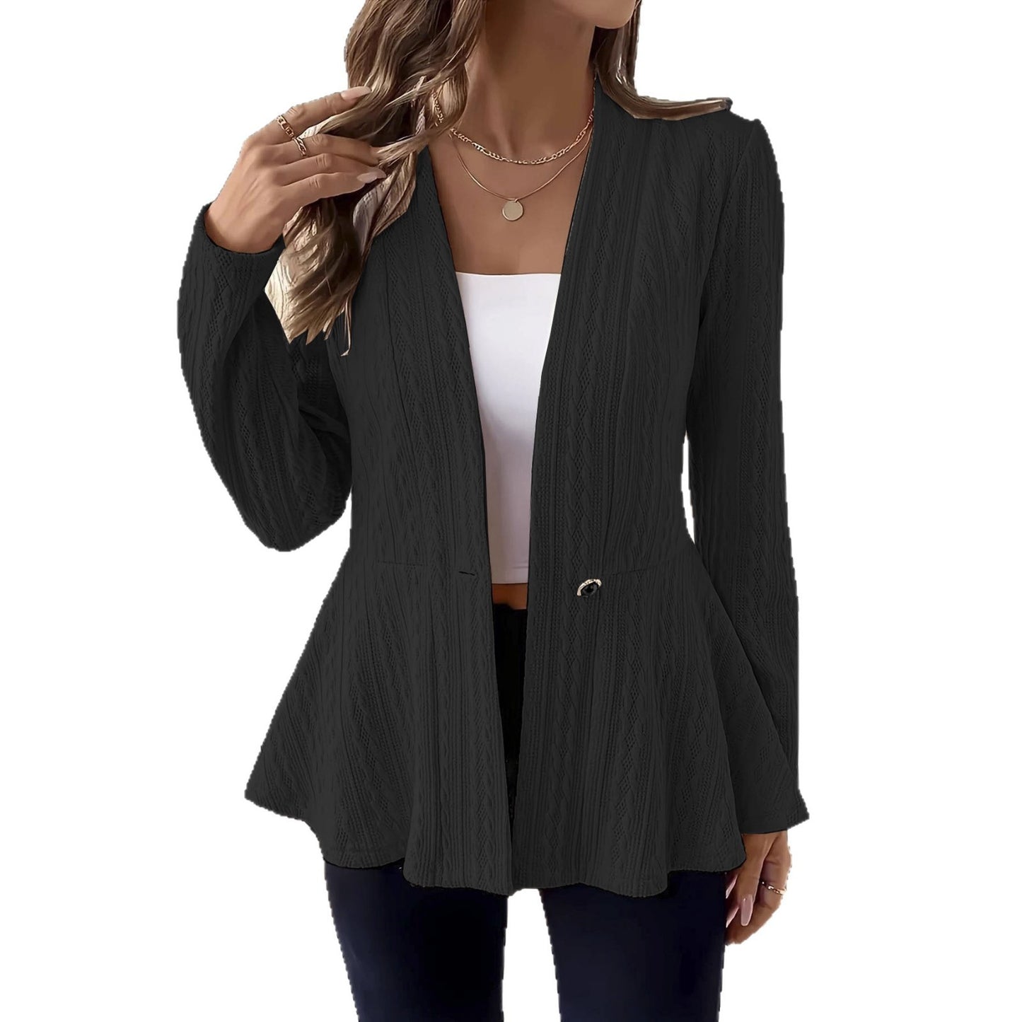 Women's Solid Color One Button Knitted Cardigan