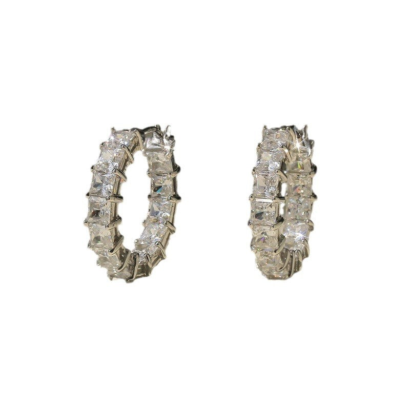 Women's Fashion Versatile Micro Inlaid Square Zircon Earrings