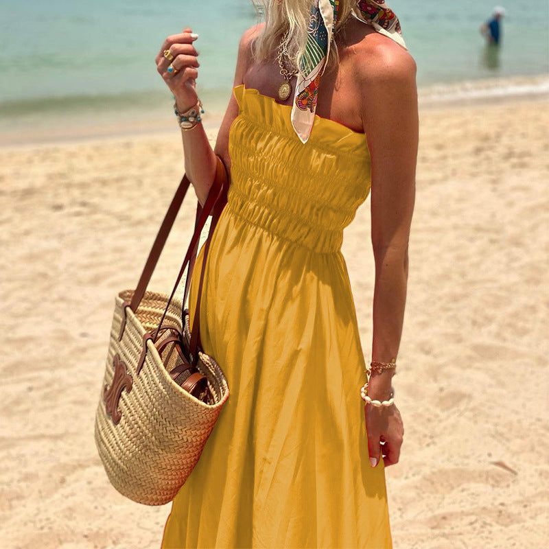 Spring New Women's Fashion Tube Top Bohemian Holiday Dress